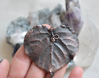 Linden Leaf Necklace, Pure Copper, Botanical Jewelry, Anniversary, Gift for Her, Woodland Necklace