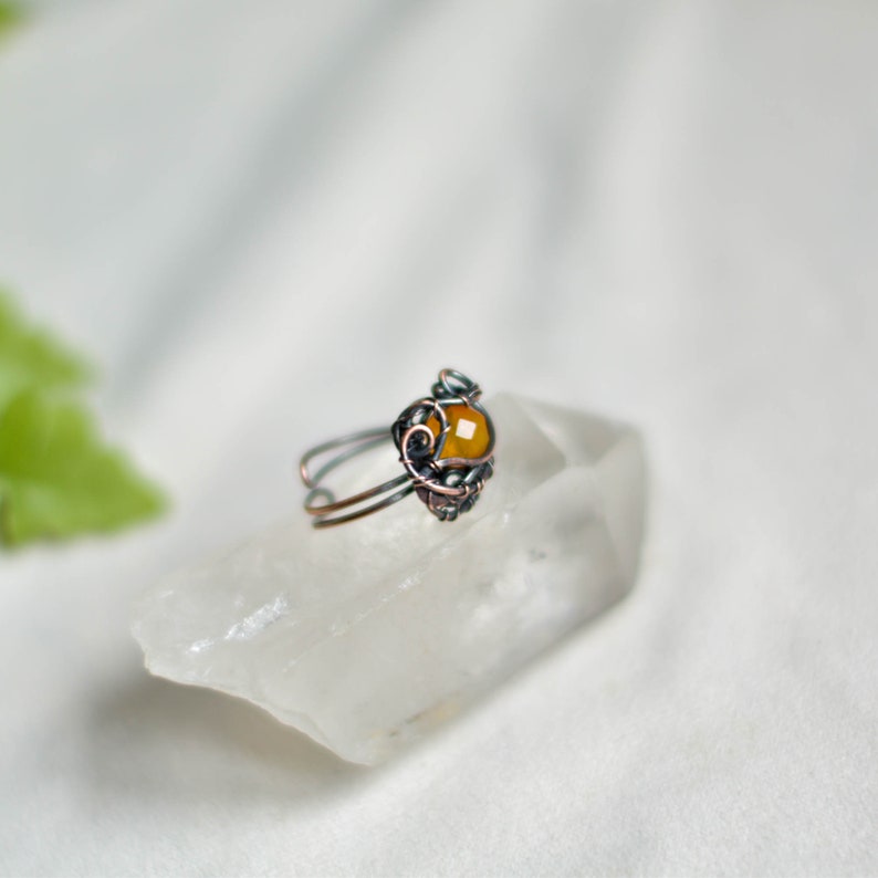 Orange Faceted Agate Ring, Copper Wire Wrapped Ring, Witchy Jewelry, Trending Now, 7th anniversary gift zdjęcie 10