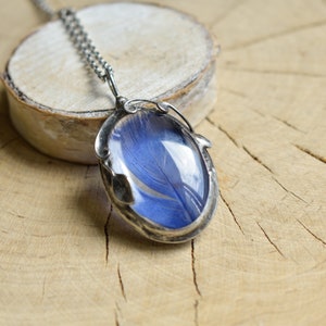 Blue Feather Necklace, elven jewelry, bird pendant, wanderlust jewelry image 8