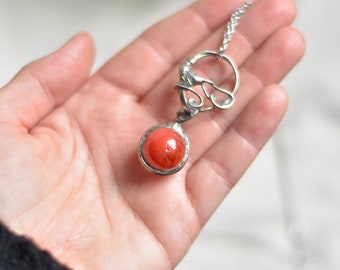 Red Glass Necklace, Sphere Pendant, Witchy Necklace, Gift for Her, Soldered Jewelry