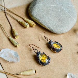 Yellow flowers earrings, terrarium earrings , wirewrapped jewelry, Queen Anne's Lace earrings image 8