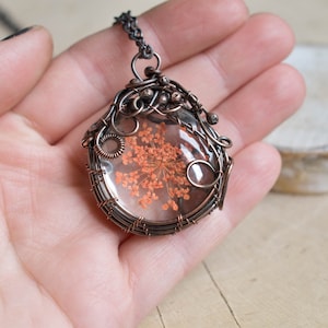 Real Flower Necklace, Orange Necklace, Preserved Flowers, Trending now, Forest Necklace, 7th anniversary gift