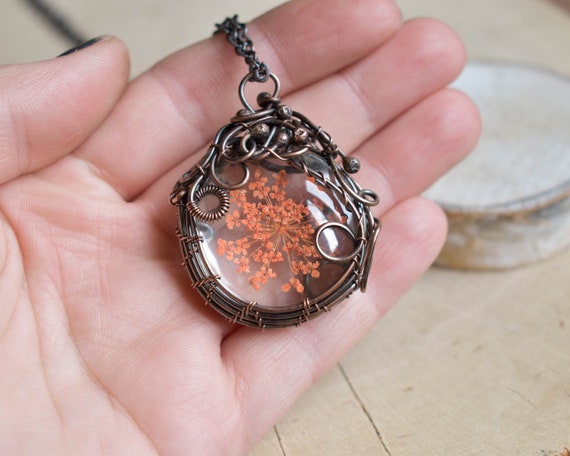 Real Flower Necklace, Orange Necklace, Preserved Flowers, Trending