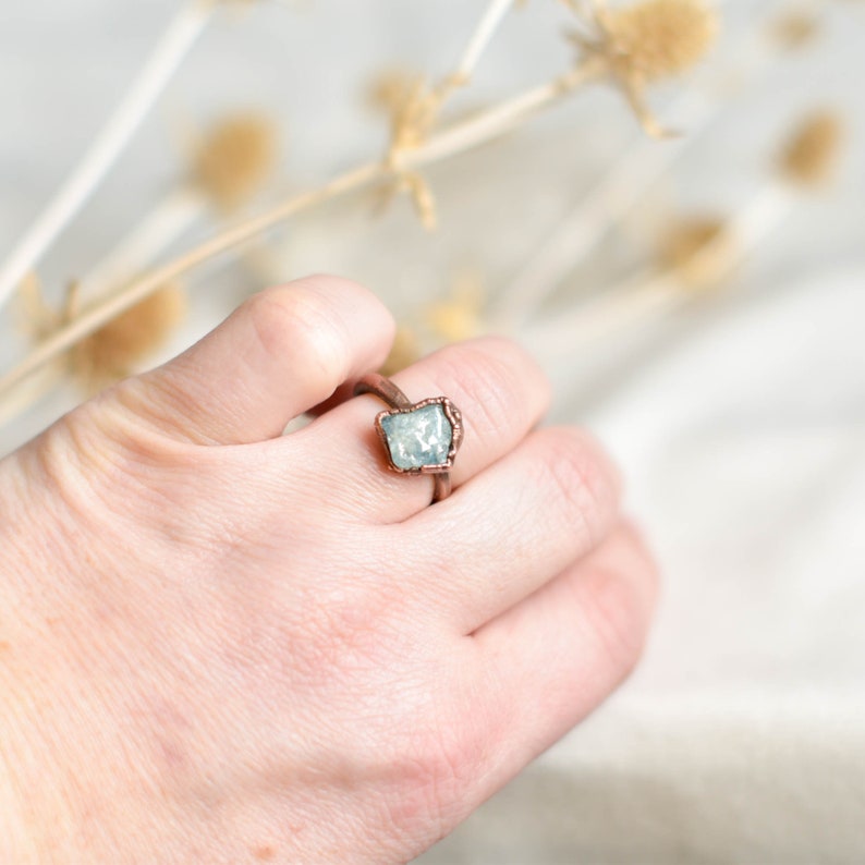 Aquamarine Ring, Copper, Witchy RIng, Adjustable Size, Trending Now image 5