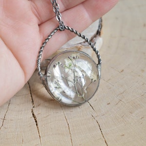 Pressed flower necklace, White Fowers Pendant, Baby's Breath Necklace, Witchcraft Jewelry, New Mom Gift, mothers day gift image 7