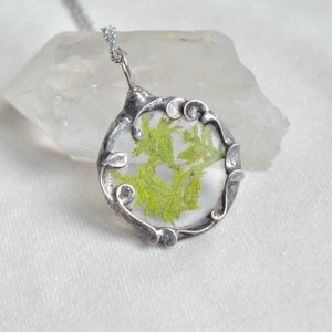 Green Necklace, Moss Necklace, Terrarium Necklace, Stained Glass Jewelry, christmas gift, Pressed Flower Frame image 2