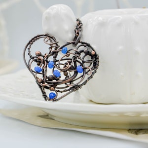 Art nouveau  necklace, elven jewelry, womens gift, wirework, copper heart pendant