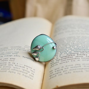 Large Ring with Green Glass, Witchy Jewelry, Trending Now
