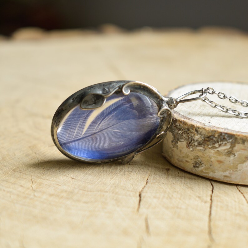 Blue Feather Necklace, elven jewelry, bird pendant, wanderlust jewelry image 9