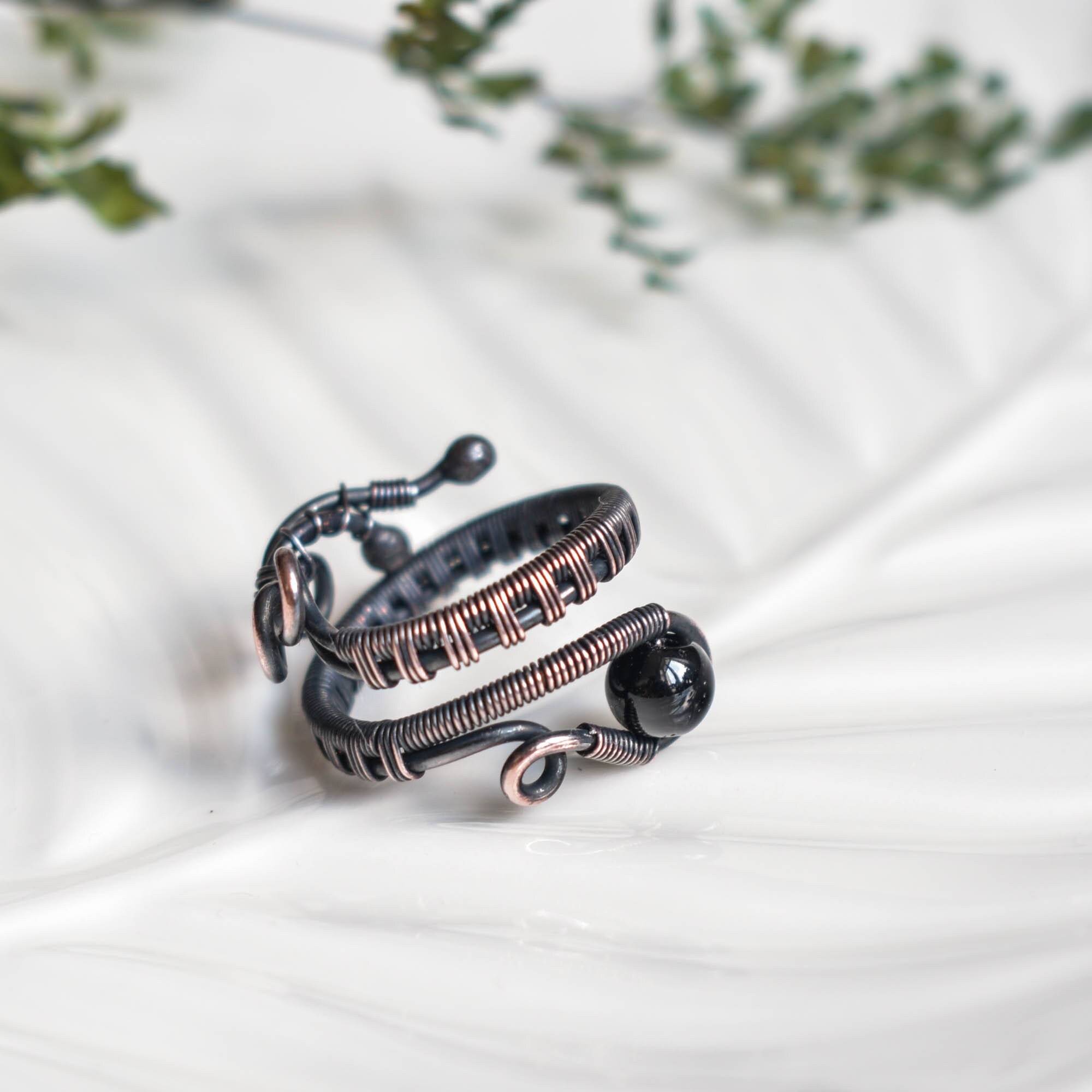 Black onyx ring, Snake Copper Ring, Elven Jewelry, Trending Now