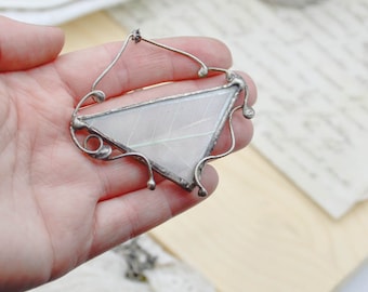 Triangle necklace, botanical pendant, real plant jewelry, bridal jewelry, elven jewelry