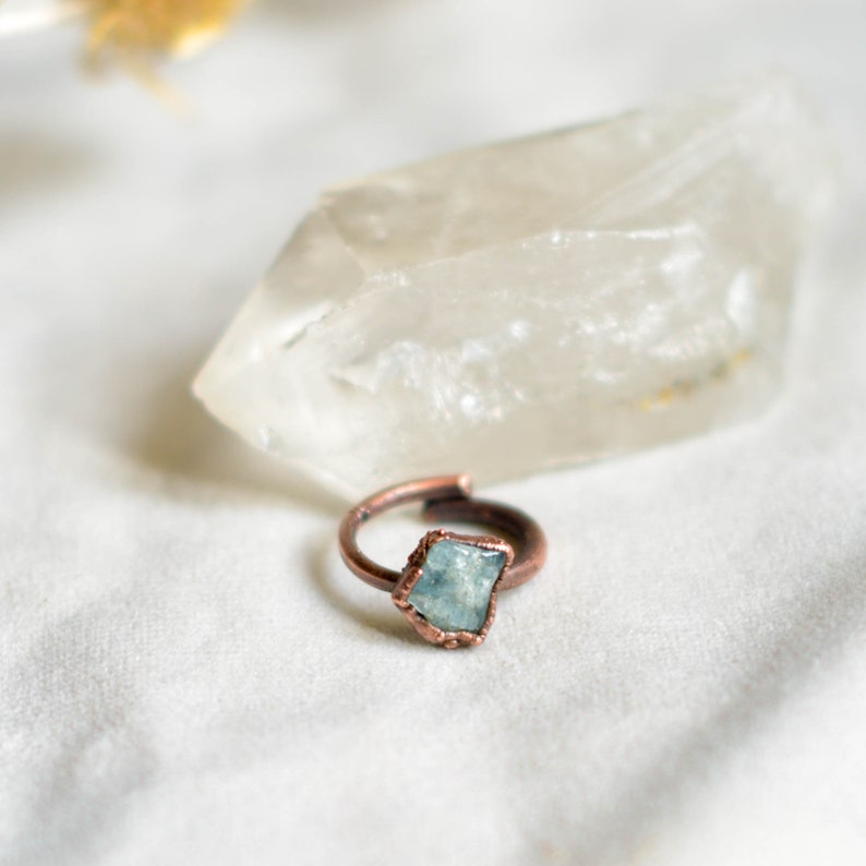 Aquamarine Ring, Copper, Witchy RIng, Adjustable Size, Trending Now image 8