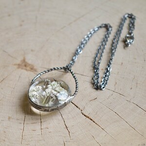 Pressed flower necklace, White Fowers Pendant, Baby's Breath Necklace, Witchcraft Jewelry, New Mom Gift, mothers day gift image 9