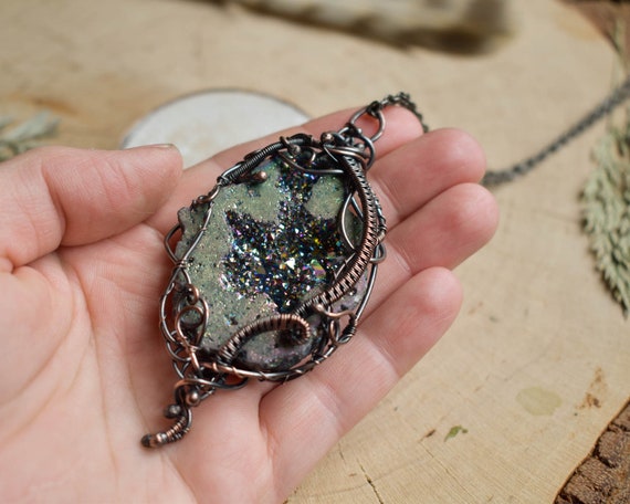 Aura quartz necklace purple aura geode witchy jewelry elven | Etsy