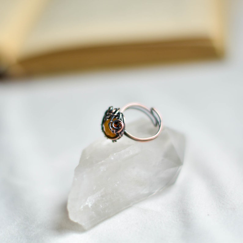 Anillo de ágata naranja facetado, anillo envuelto en alambre de cobre, joyería de bruja, tendencia ahora, regalo del 7º aniversario imagen 6