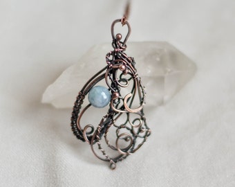 Angelite Necklace, Elven Jewelry, Wire Wrapp, Wirework, Elven Necklace, Angelite Stone