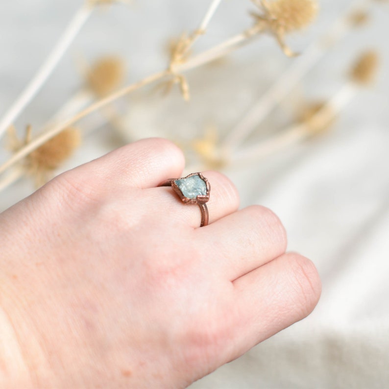 Aquamarine Ring, Copper, Witchy RIng, Adjustable Size, Trending Now image 2