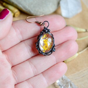 Yellow flowers earrings, terrarium earrings , wirewrapped jewelry, Queen Anne's Lace earrings image 7