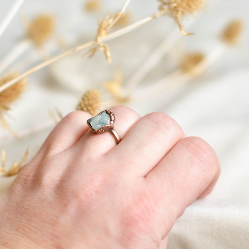 Aquamarine Ring, Copper, Witchy RIng, Adjustable Size, Trending Now image 4