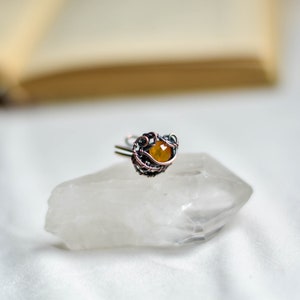 Anillo de ágata naranja facetado, anillo envuelto en alambre de cobre, joyería de bruja, tendencia ahora, regalo del 7º aniversario imagen 4