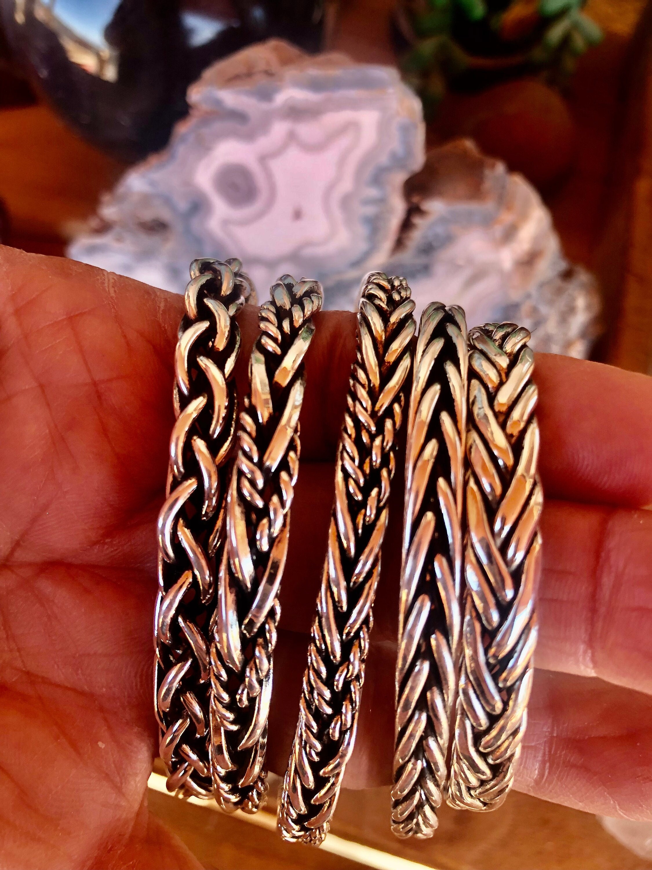 Puños de plata tejida de ley .925 del suroeste, de flexibilidad suave. ** Envío gratis **** Hecho a mano.