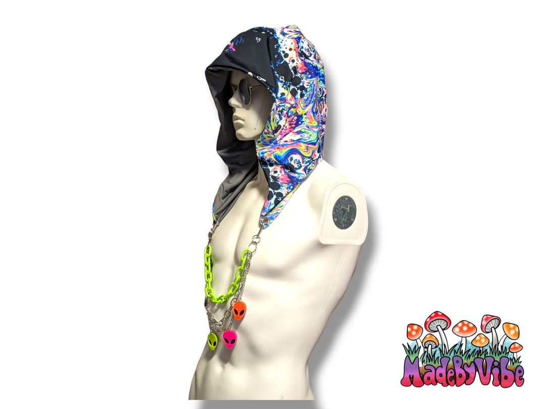 UV Reactive Rave Hood With Zipper Stash Pocket and Alien Charm Etsy