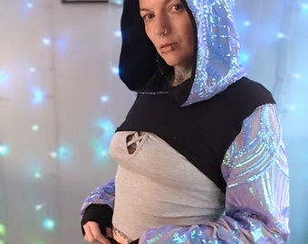 Iridescent Black/green/orange Sequin Hood/ Sequin Festival  display picture 2