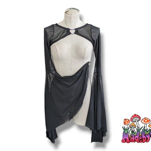 Mesh Shrug w/ Heart Ring Detail | Dramatic Bell Flare Sleeves | Festival Crop Top | Made to Order