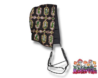 Gemstone Noir Sequin Rave Hood with Plastic Chain *Made to Order*