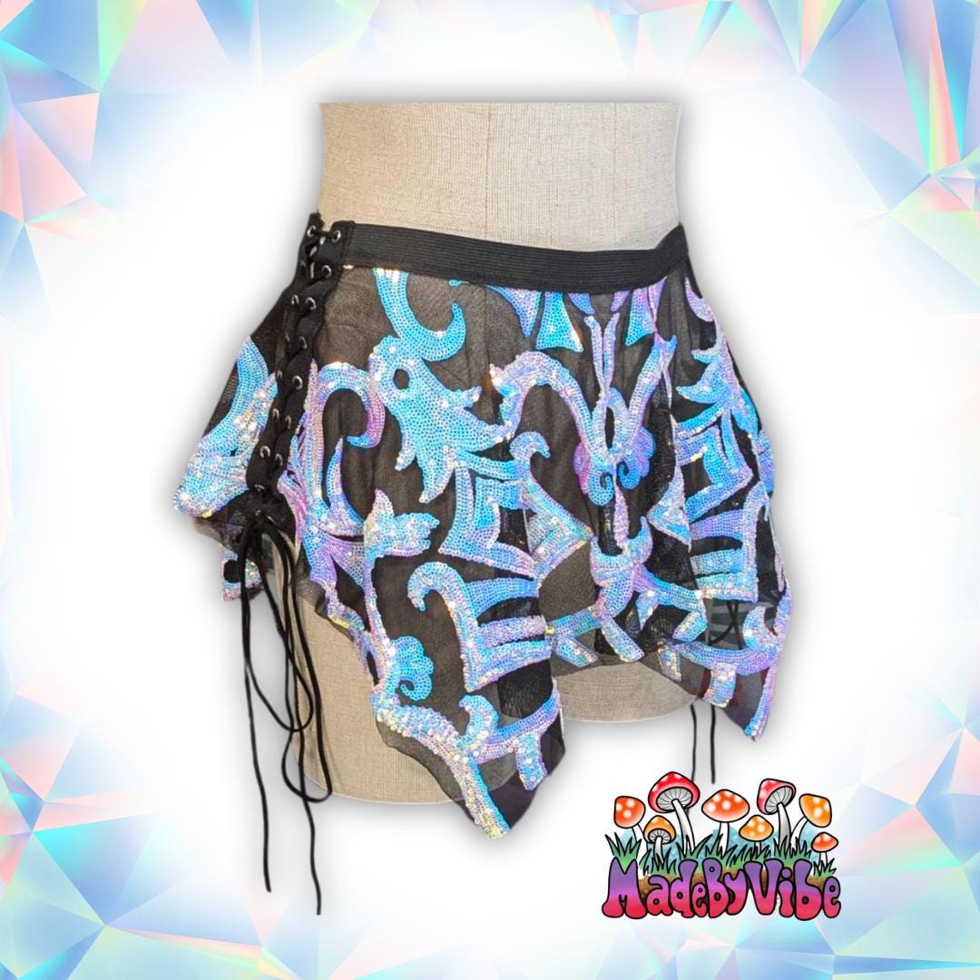 Sequin Opal Pixie Skirt: Lace-Up Sides, Fairy Mini Skirt