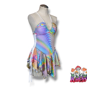 Prismatic Pixie Dress | Made to Order Rave Fairy Dress | Rainbow Swirl