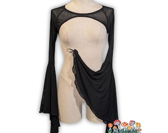Rave-shrug van mesh met wijd uitlopende mouwen | Crop top voor festivals | Op bestelling gemaakt