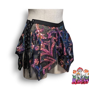 Midnight Aurora Sequin Side Lace Pixie Skirt | Made to Order | Fairy Mini Skirt | Holographic Rainbow