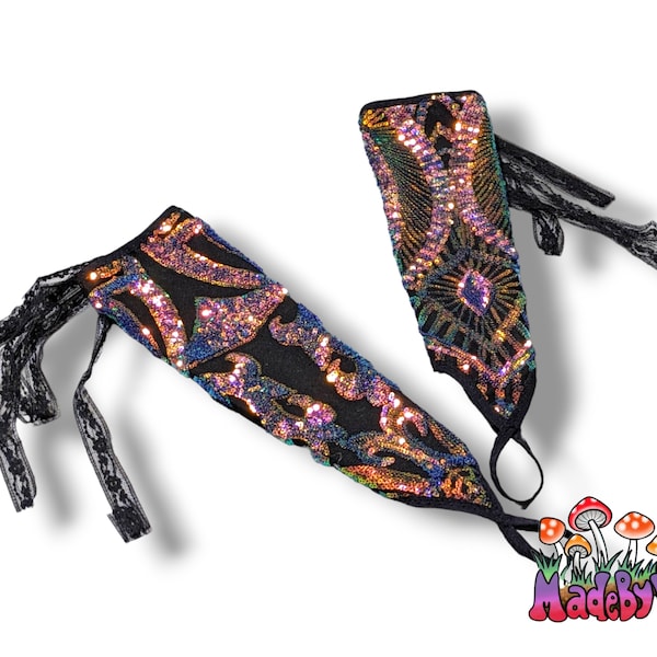 Midnight Aurora Arm Sleeves | Rave Festival Fairy Cuffs | Iridescent Rainbow