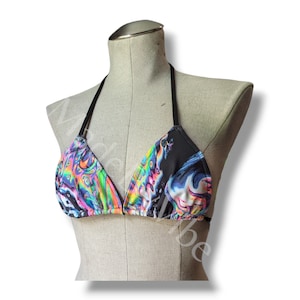 UV Reactive Oil Slick Acid Liquid Trip Triangle Bikini Top - Ready to Ship