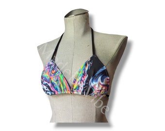 UV Reactive Oil Slick Acid Liquid Trip Triangle Bikini Top - Ready to Ship