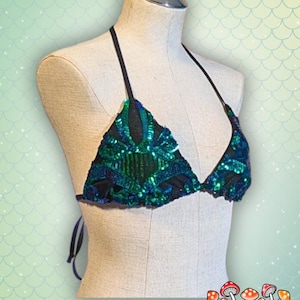 Dragon Queen Sequin Rave Top | Fully Lined Halter Bikini Top for Festivals - Made to Order