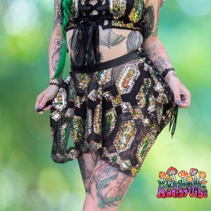 Gemstone Noir Sequin Side Lace Pixie Skirt | Made to Order | Fairy Mini Skirt