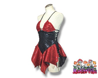 Red & Black Sequin Fairy Dress | Made to Order | Pixie Rave Set