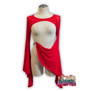 Red Mesh Rave Shrug with Dramatic Bell Flare Sleeves | Ready to Ship