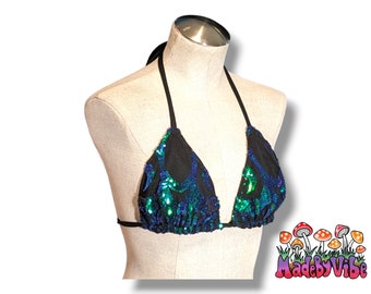 Dragon Queen Sequin Rave Top | Fully Lined Halter Bikini Top for Festivals