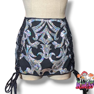 Armored Enchantress Sequin Lace Up Mini Skirt - Fully Lined, Variable Lengths - Made to Order