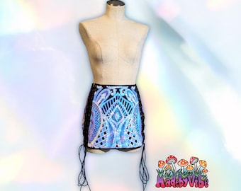 Opal Treasure Sequin Lace Up Mini Skirt - Fully Lined, Variable Lengths - Made to Order