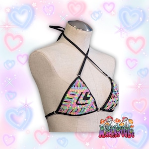 Nostalgic Neon Sequin Mini Bikini Rave Top - Ready to Ship