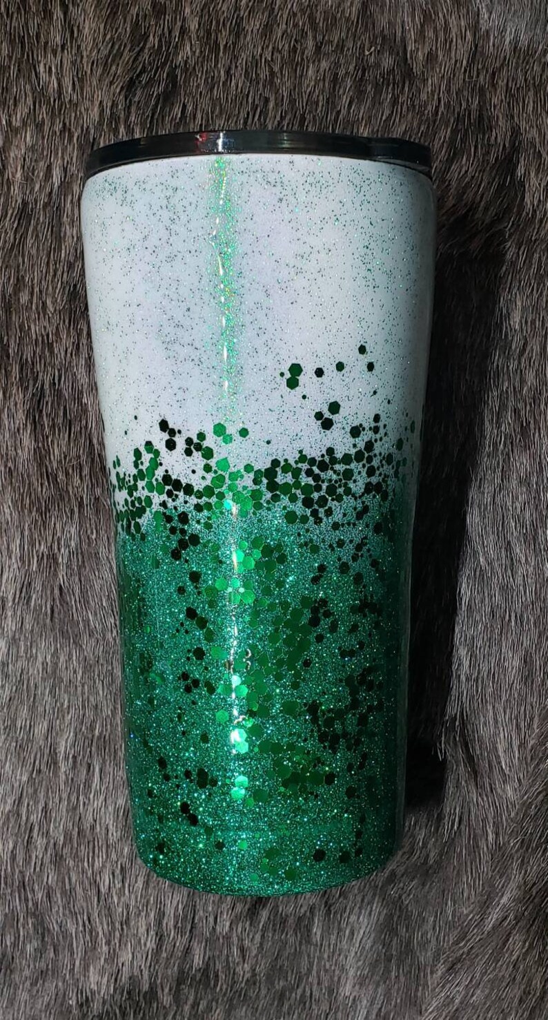 Green Glitter Tumbler Green and White Epoxy Tumbler Green Etsy