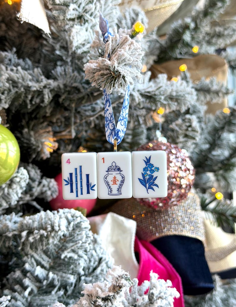 Enfeite de Natal com peças de Mahjong, presentes de Mahjong imagem 3