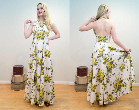 SALE PRICE 1930s Halter Dress - Full Length Floral