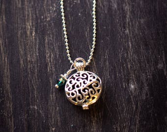 Swirl Locket with Cobalt Crystal Accent Essential Oil Aromatherapy Diffuser Necklace