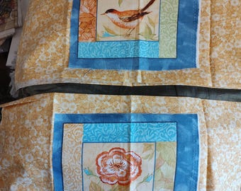 Two Ready-to-Sew Lumbar Pillows. One with a Bird and one with a Pansy Flower! Just stich up and add stuffing or a  pillow insert.
