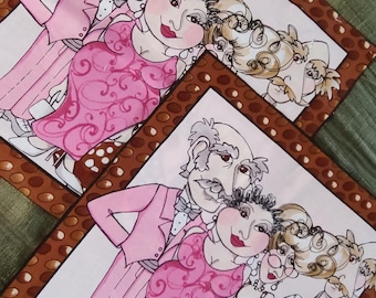 Grab! Rare one Loralie Harris SENIOR PROM of elders!! Fabric panel of cute couples or singles! Sold by square or all . Pink gray maroon